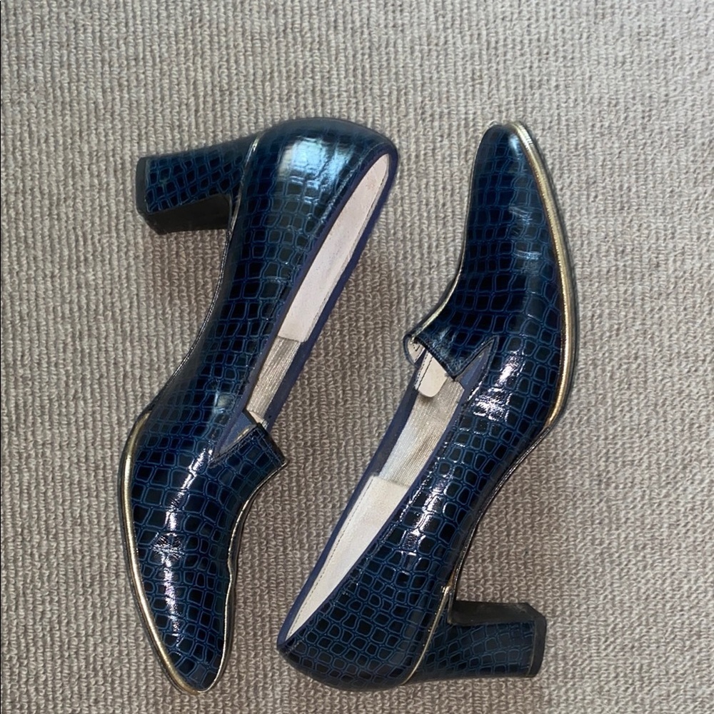 Vintage Elegant Blue Alligator Patterned Women's Shoes with heel No Size - Picture 12 of 15